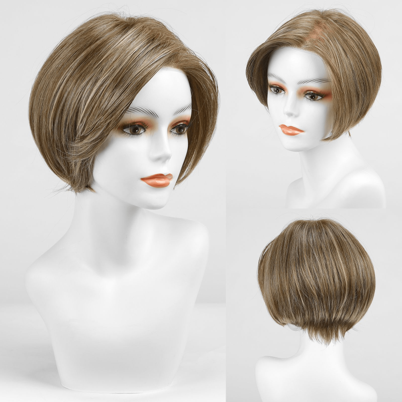 MT006 Mixed Blonde Short wig Mono Top with Lace Front Wig Heat Resistant Fibre Synthetic Wig